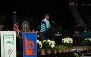 Brian O. Hemphill, Ph.D., delivers his first commencement address as ODU president Saturday morning at Chartway Arena. Photo Chuck Thomas/ODU